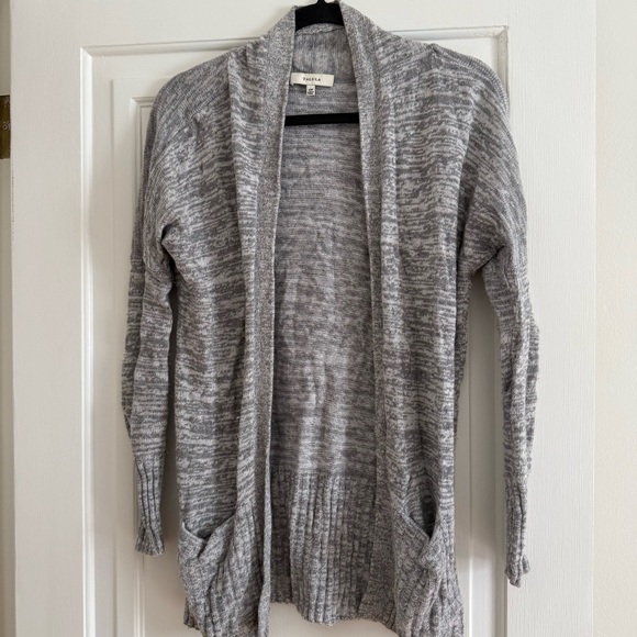 Talula Heather Gray Open-Front Ribbed Long Cardigan - Picture 1 of 9